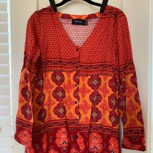 Mink pink red paisley long sleeve dress
